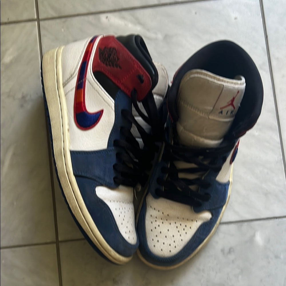 Nike Air Jordan High Tops in Red, Blue, and White